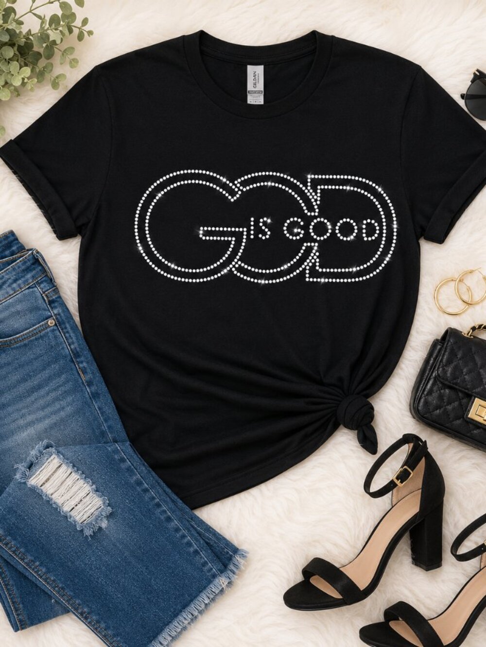 God Is Good Rhinestone Tee | Christian Graphic Shirt | Faith Based T-Shirt